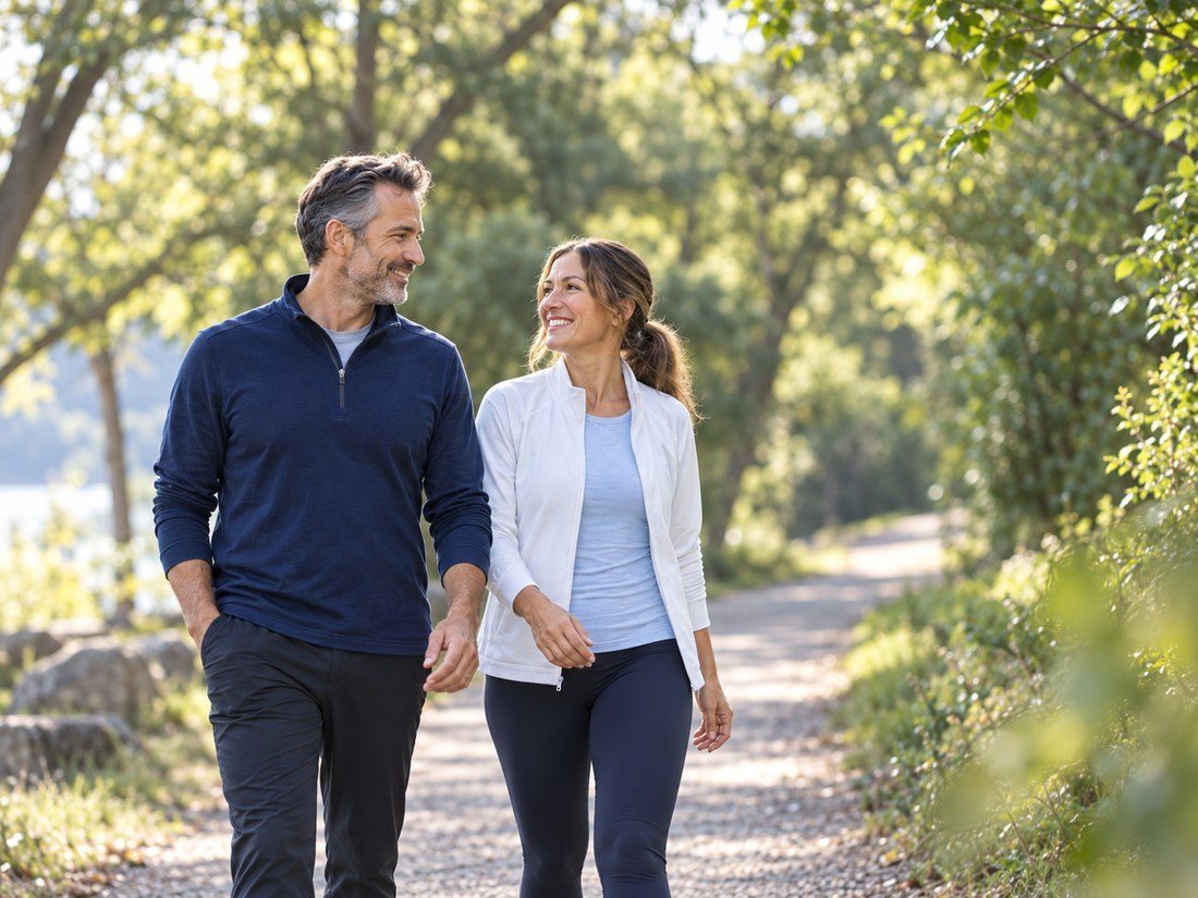 A couple walking a desert path