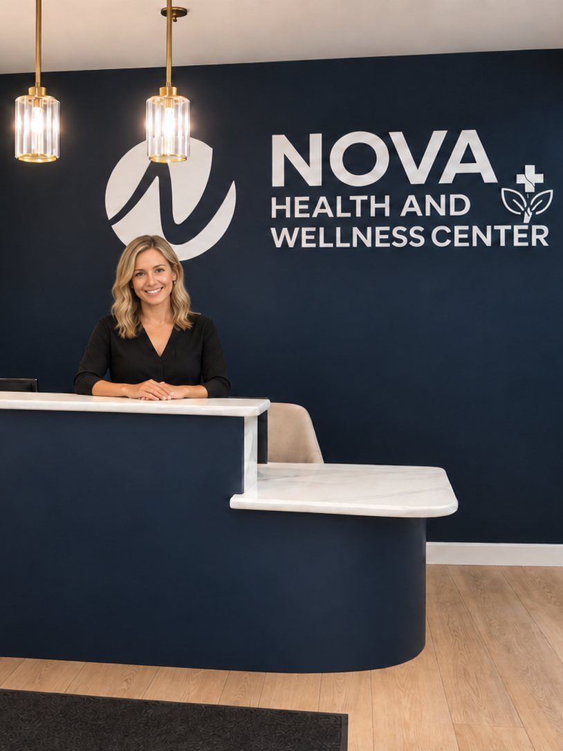 The team greeting a client at Nova Health and Wellness Center